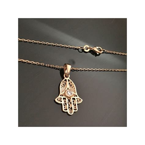 Collier pendentif main de fatma en plaqué or 18 carats et zirconium