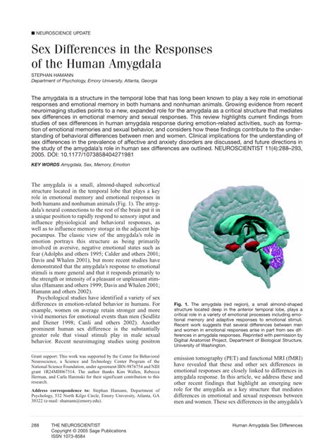 Pdf Sex Differences In The Responses Of The Human Amygdala