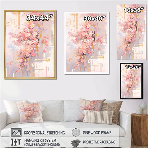 Designart Contemporary Cherry Blossom Bold Stripes Cherry Wall Art