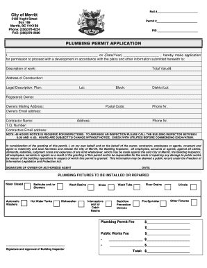 Fillable Online Plumbing Permit Application City Of Merritt Fax Email