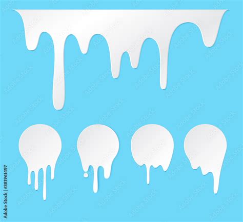 Melt Drip Stickers Or Circle Milk Labels Vector Liquid Drops Icons For