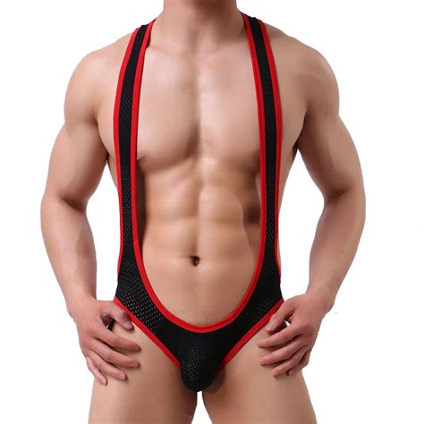 New Mens Sexy Boxers Mesh Bodywear Singlets Siamese Boxers Underwear