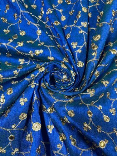 Blue Floral Embroidered Semi Dupion Silk Fabric At Rs 550 00 Dupion