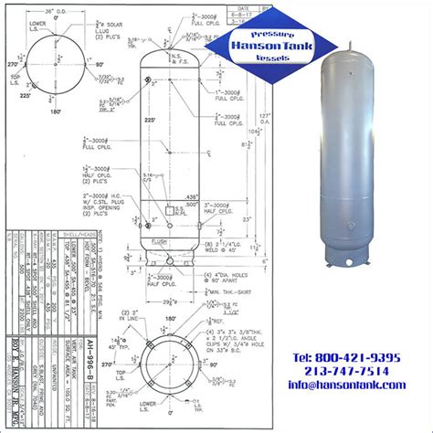 AH996B 435 Psig Vertical Air Receiver Hanson Tank Asme Code Pressure