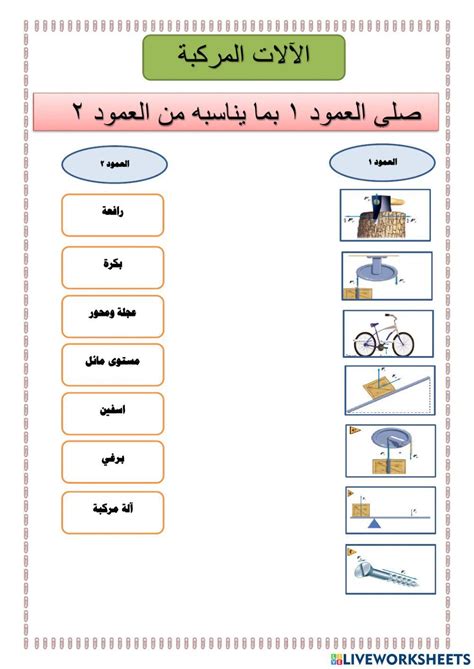 ورقة عمل الآلات المركبة التفاعلية Online Exercise For Live Worksheets