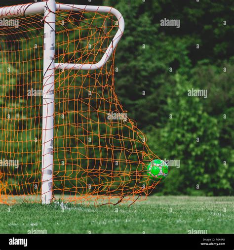 Soccer Ball Hitting The Back Of The Net Goal Stock Photo Alamy