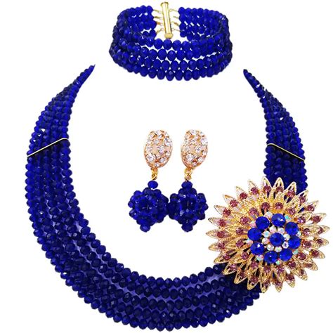 Buy Royal Blue Jewelry Set Nigerian Wedding African Beads Crystal Costume