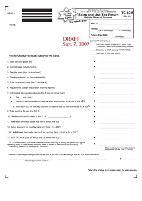 Form Tc M Draft Sales And Use Tax Return Multiple Places Of