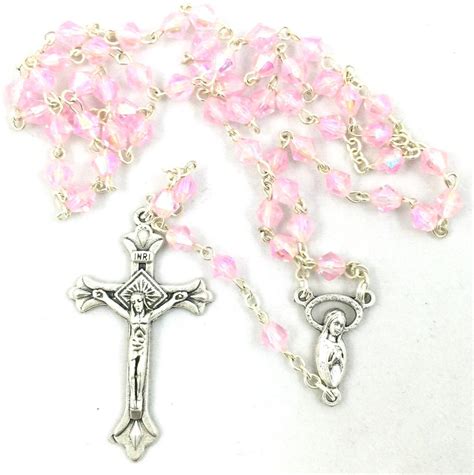 Tiny Chrystal Bead Light Pink Rosary Catholic Devotions