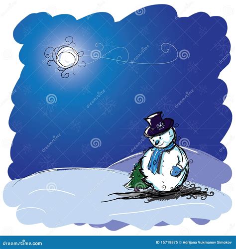 Christmas Card With Snowman And Tree Stock Illustration Illustration