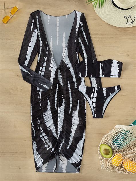 Shein Swim Vcay Conjunto De Bikini Con Estampado Integral Top Bandeau