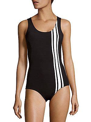 Cynthia Rowley Striped Front One Piece Sport Swimsuit In Black