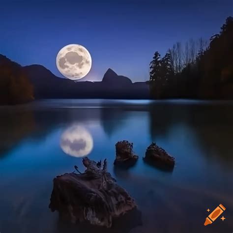 Paisaje Nocturno Con Luna Llena En Alta Definici N On Craiyon