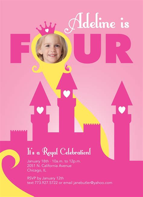 Princess Birthday Invitation Pink Princess Party Castle Etsy