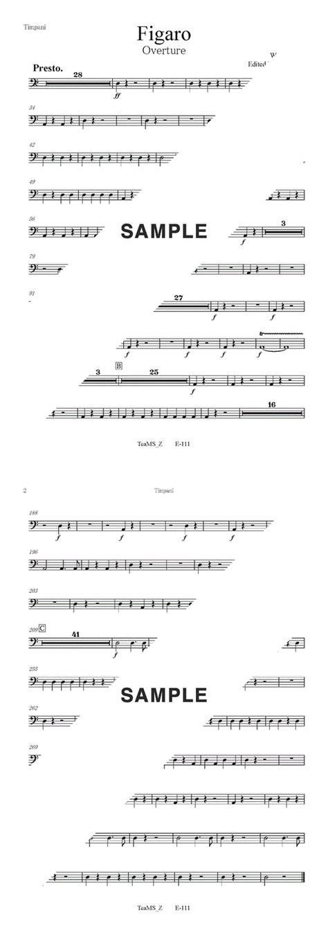 【楽譜】オペラ「フィガロの結婚」序曲（timpani） モーツァルト（パート譜）提供 Teams Z 楽譜＠elise