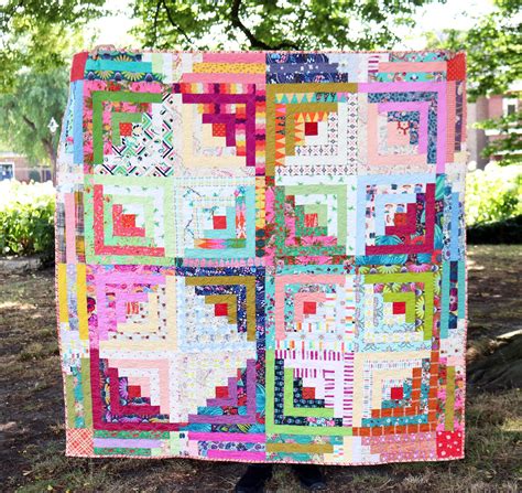 Circus Log Cabins Quilt Stitched In Color