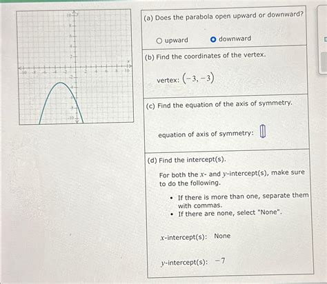 Solved (a) ﻿Does the parabola open upward or | Chegg.com