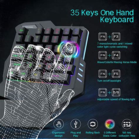 Snpurdiri Rgb One Handed Gaming Keyboard Mouse Combo Wired 35 Keys Single Hand Gaming Keyboard