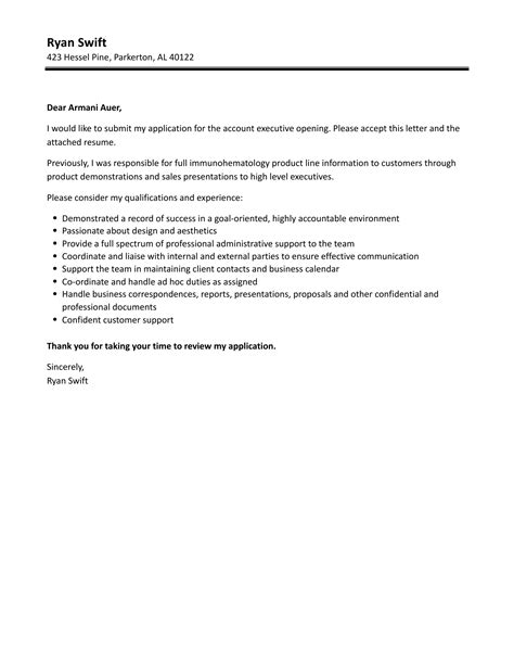 Account Executive Cover Letter Velvet Jobs