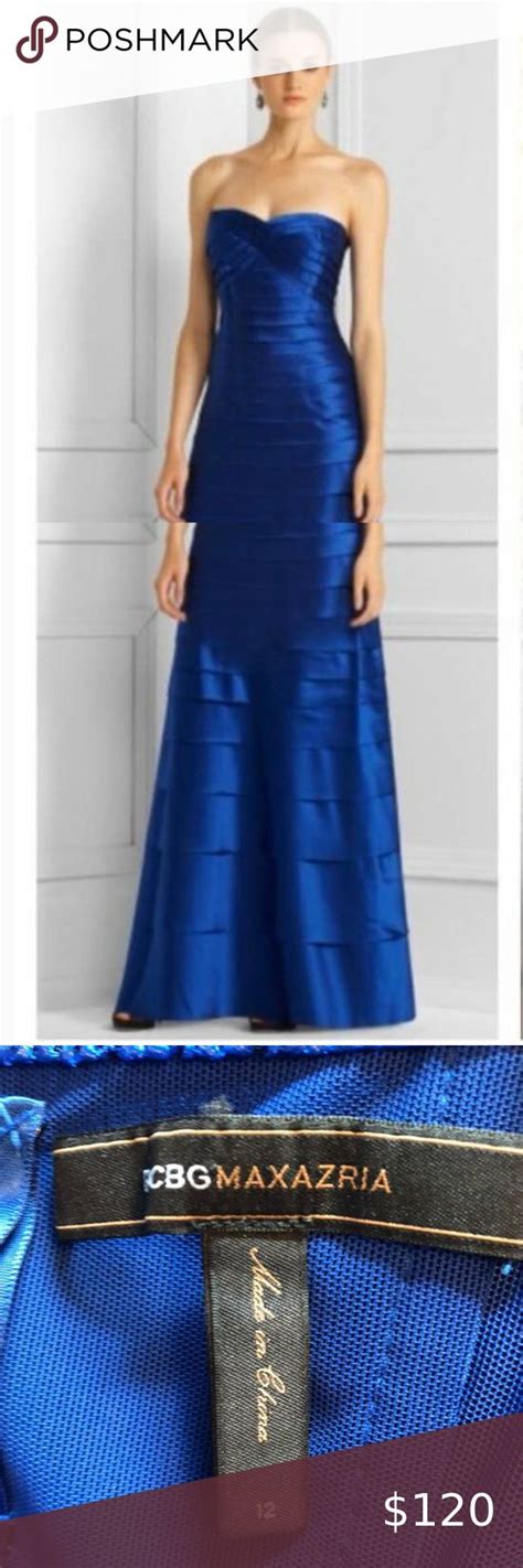 Bcbg Max Azria Satin Tiered Long Strapx Blue Gown Blue Gown