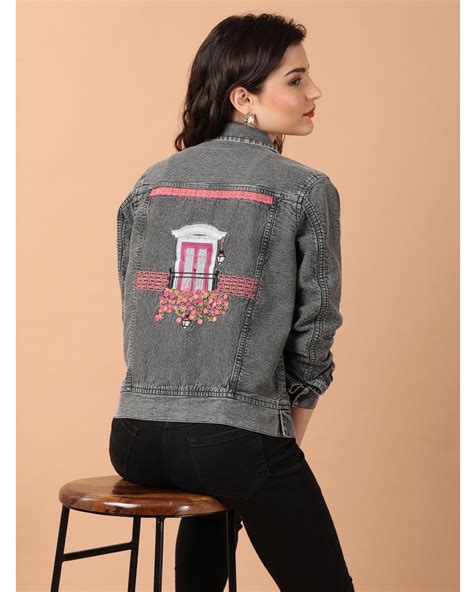 Grey Embroidered Denim Jacket By Untung The Secret Label