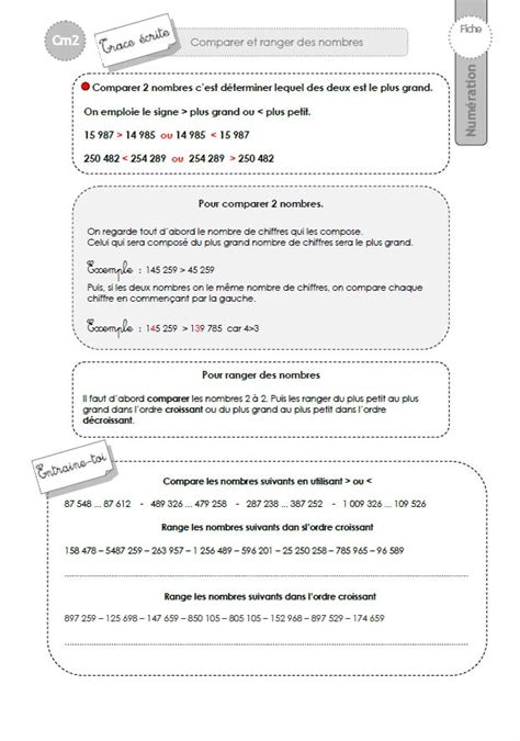 CM2 TRACE ECRITE Comparer Encadrer Et Ranger Les Nombres