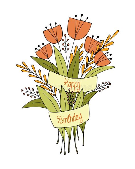 Bouquet Of Flowers Doodle With The Inscription Get Well Soon Greeting