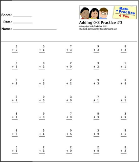 Math Practice 4 You Printable Work Sheets Math Facts Adding 0 3