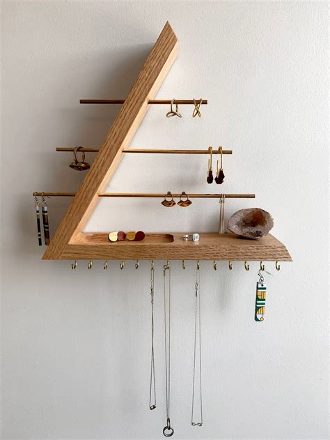 White Oak Jewelry Organizer, Wall Mount Floating Jewelry Holder ...