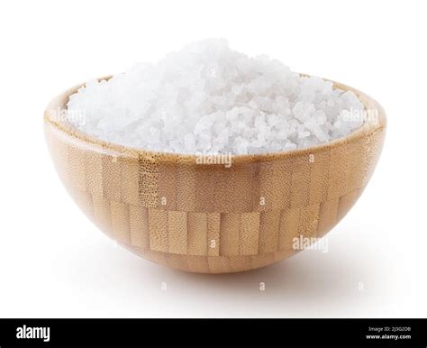 Sea Salt In Wooden Bowl Isolated On White Background With Clipping Path