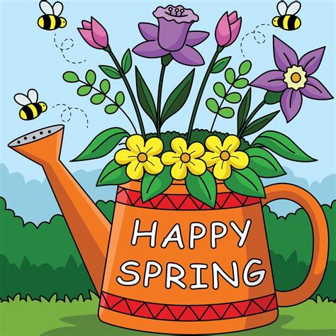 Happy Spring Flower Colored Cartoon Illustration 20088473 Vector Art at ...