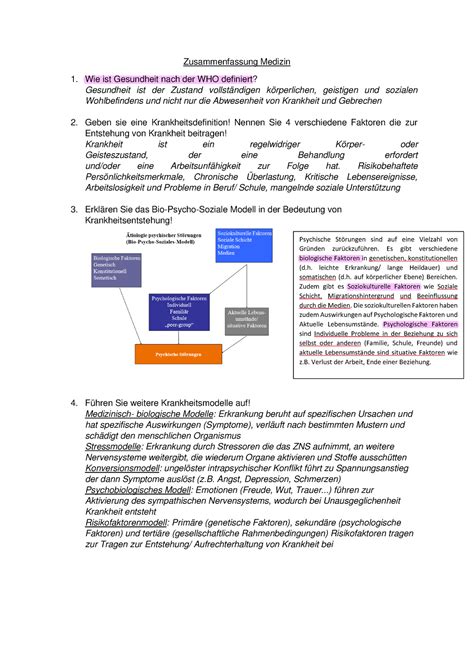 Medizin Zusammenfassung Zusammenfassung Medizin Wie Ist Gesundheit