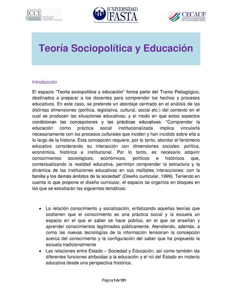 Teor A Sociopol Tica Y Educaci N Introducci N El Espacio Teor A