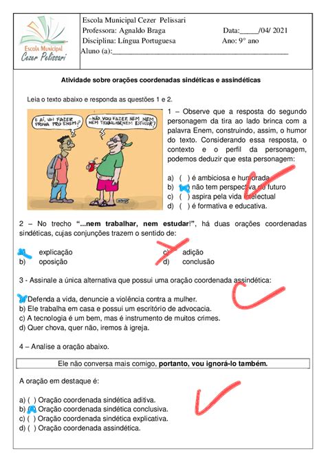 Exercícios Sobre Orações Coordenadas Gabarito REVOEDUCA