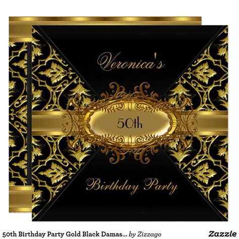 A Black And Gold 50th Birthday Party With An Ornate Design On The Front