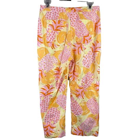 Lilly Pulitzer Women S Yellow And Pink Trousers Depop