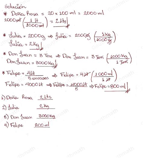 Solved Calcula Las Equivalencias De Los Siguientes Problema Algebra