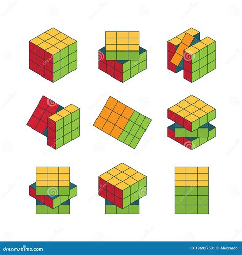 Rubiks Cube Isometric Set Color Puzzle For Development Logic