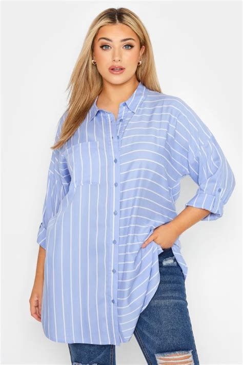 Plus Size Blue Stripe Oversized Shirt Yours Clothing