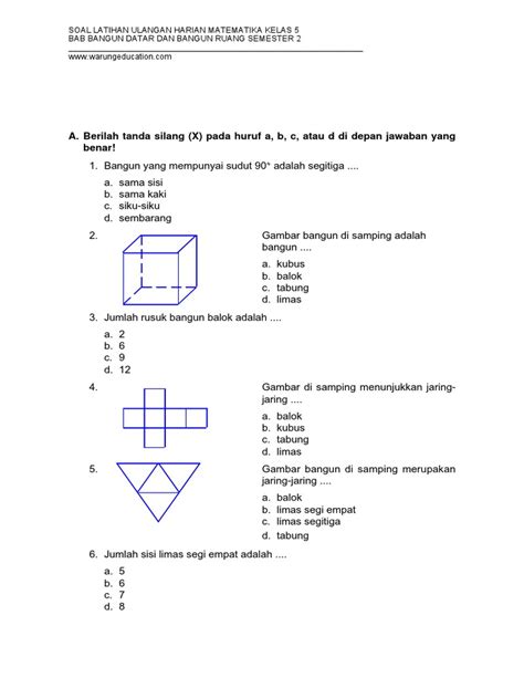 Soal Uh Mtk Kelas 5 Bab Bangun Ruang Semester 2