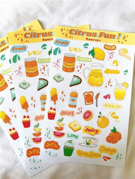 Cute Sticker Sheet Of All Your Favorite Citrus Fruits Sour Fruit