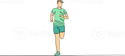 Soltero Continuo Línea Dibujo De Joven Contento Salud Corredor Hombre Corriendo A Correr Pista