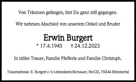 Erwin Burgert Traueranzeige Badische Zeitung