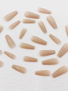 Elevate Your Style With Pcs Long Coffin Plain Nude Solid Glossy Fake