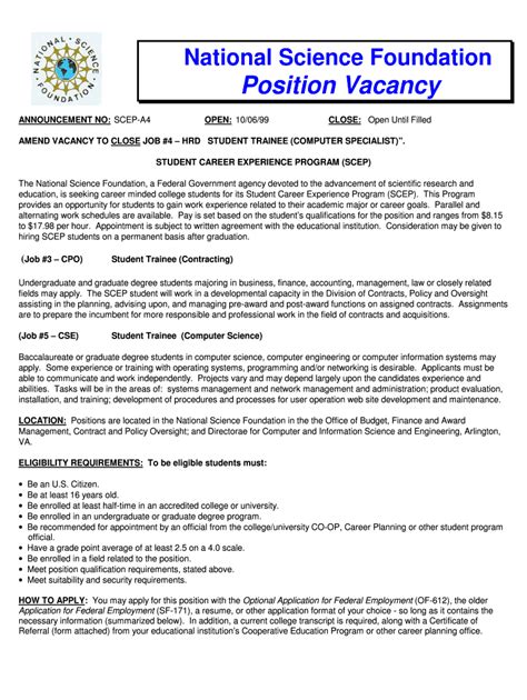 Fillable Online Nsf Student Trainee Contracting And Computer Science