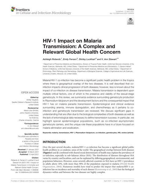 PDF HIV 1 Impact On Malaria Transmission A Complex And Relevant