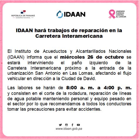 IDAAN on Twitter Chiriquí IDAAN hará trabajos de reparación en