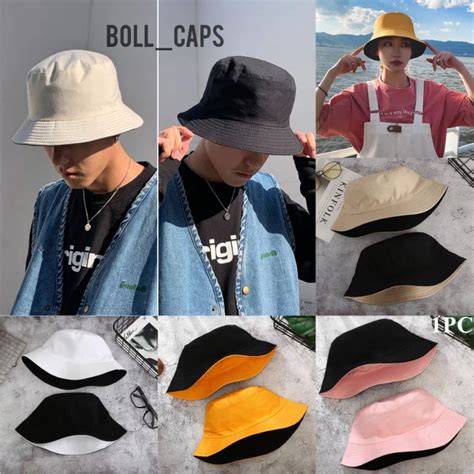 Jual Topi Bucket Polos Bolak Balik 2 Warna Topi Bucket Hat Bucket