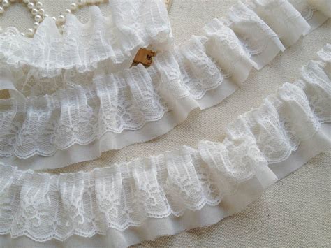 2 Yards White Ruffled Lace Trim Chiffon Lace Fabric Folded Etsy