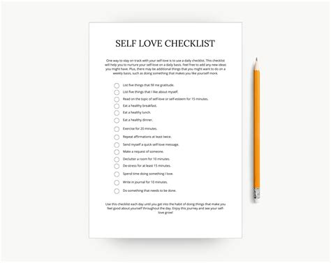 Self Love Checklist Printable Planners A4 A5 Us Letter Half Letter